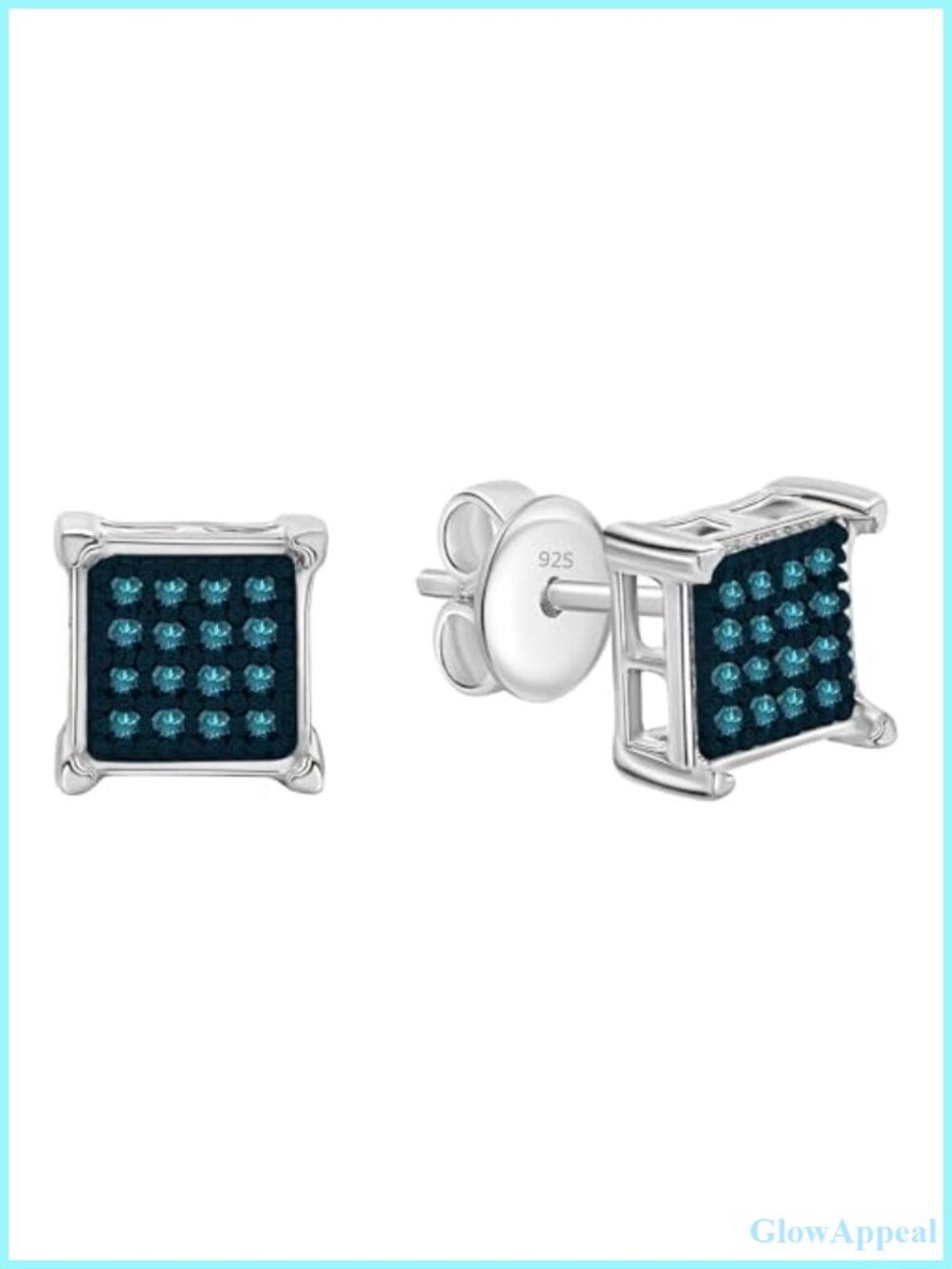 Sterling Silver Blue Diamond Stud Earrings